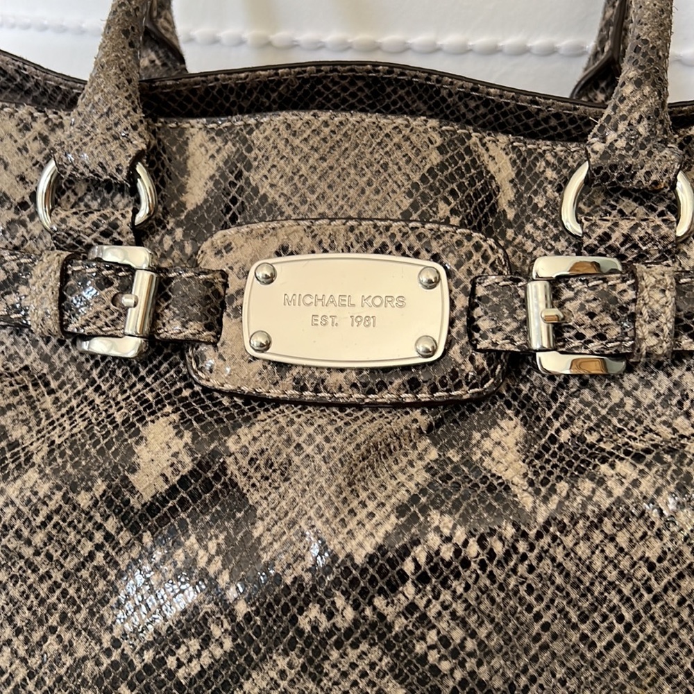 Michael Kors Shiny Embossed Reptile Print Satchel - Picture 2 of 16
